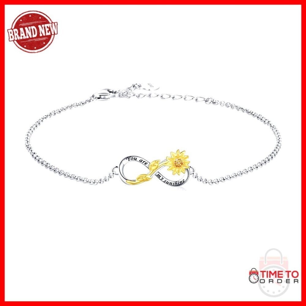 Sterling Silver Infinity Sunflower Bracelet Adjustable Elegant Minimal Jewelry